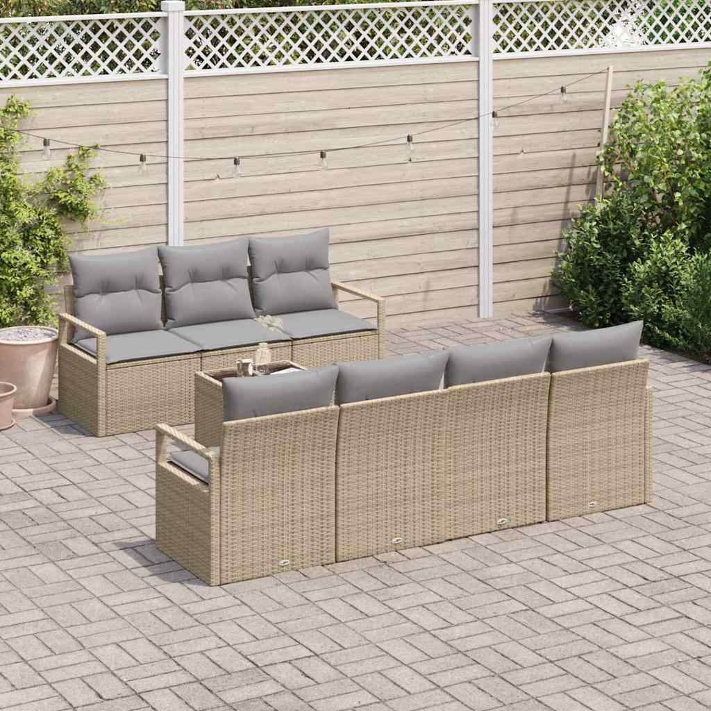 Sofa Sæt 8 stk. 7-Antal sæder Beige og grå polyrattan