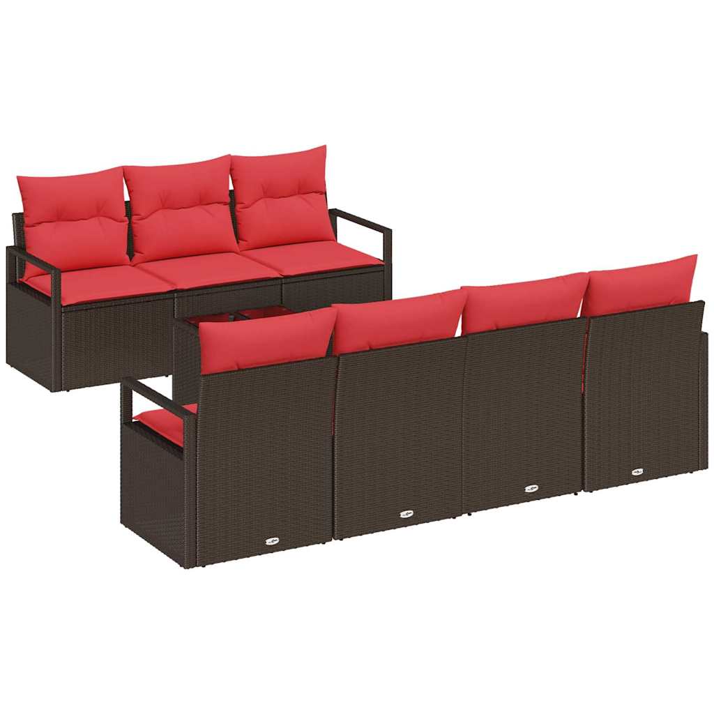 Sofa Sæt 8 stk. 7-Antal sæder Brun og Rød polyrattan