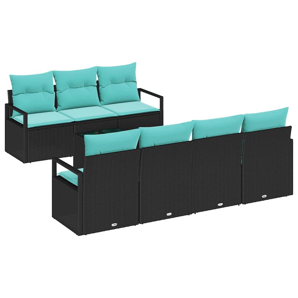 Sofa Sæt 8 stk. 7-Antal sæder Sort og turkis polyrattan