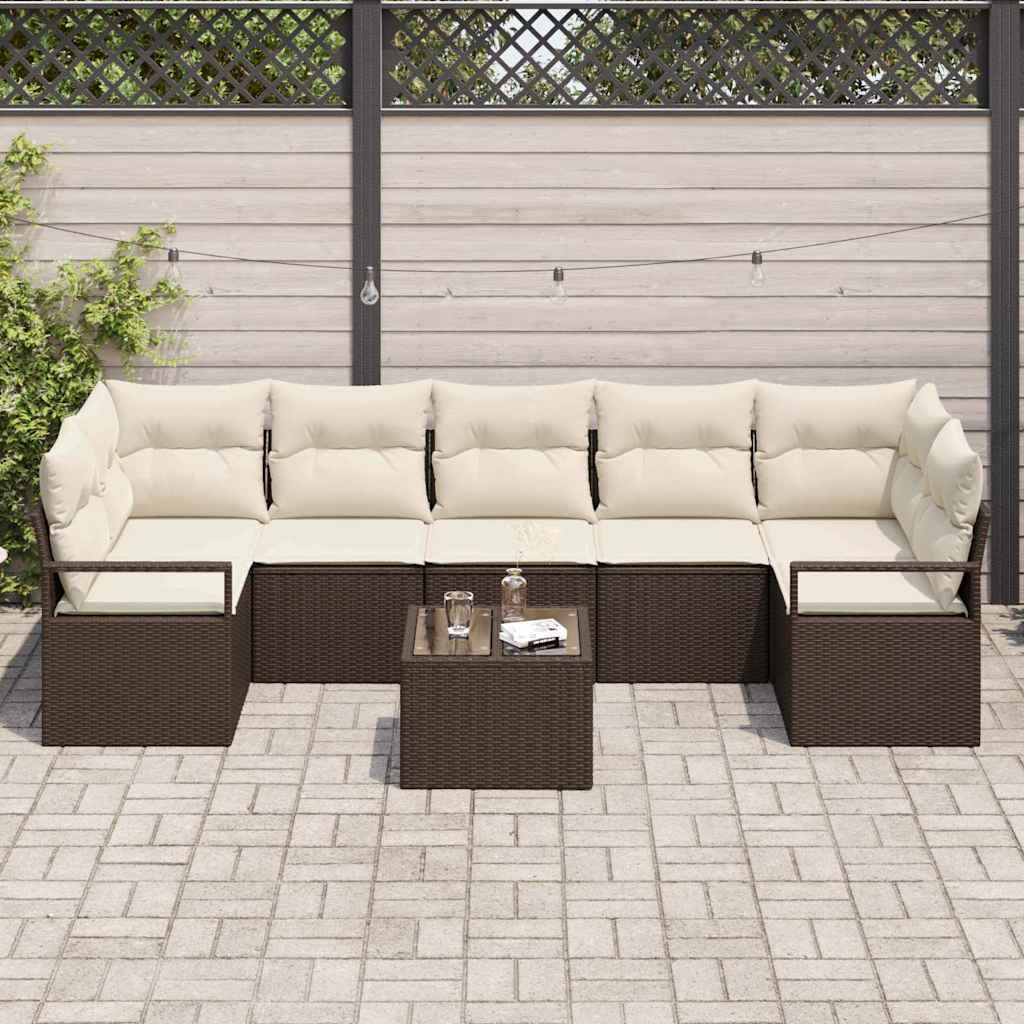 Sofa Sæt 8 stk. 7-Antal sæder Brun og Creme polyrattan