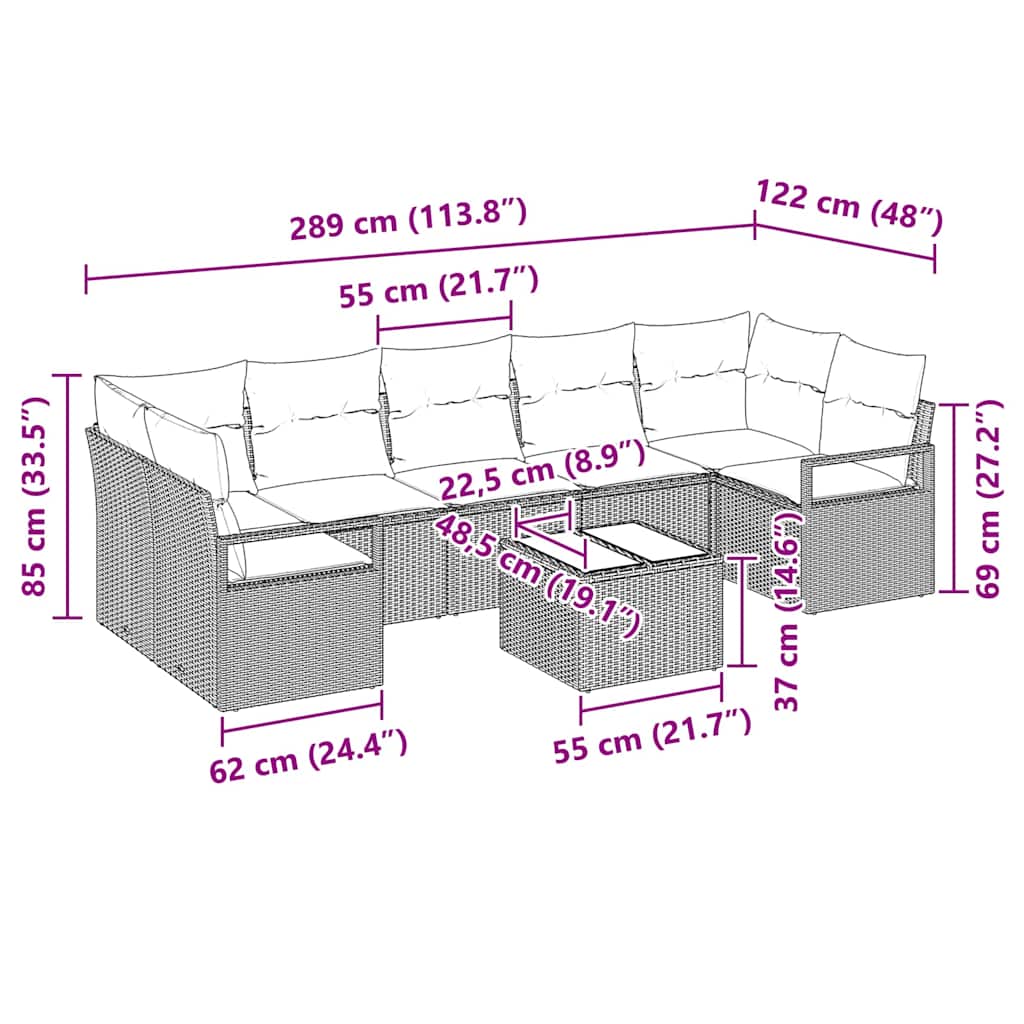 Sofa Sæt 8 stk. 7-Antal sæder Brun og Creme polyrattan