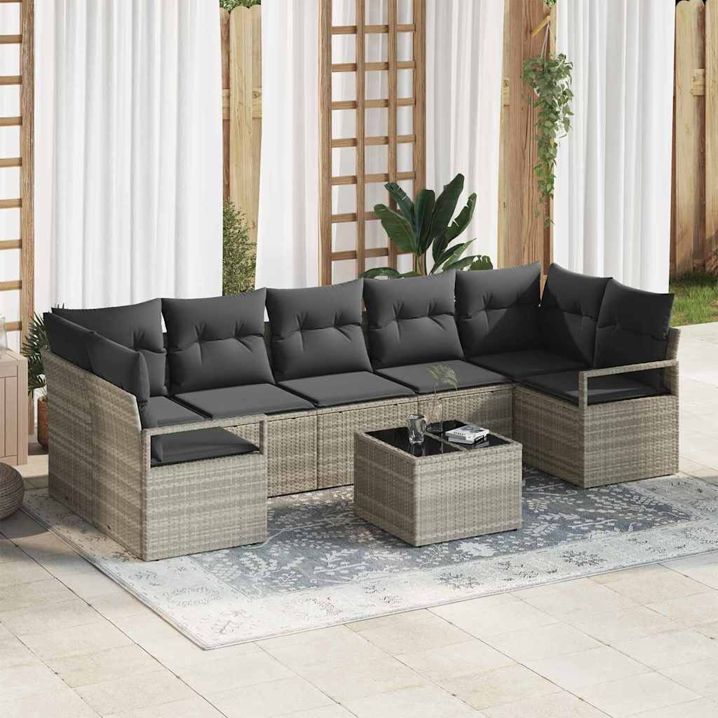Sofa Sæt 8 stk. 7-Antal sæder Lysegrå og mørkegrå polyrattan