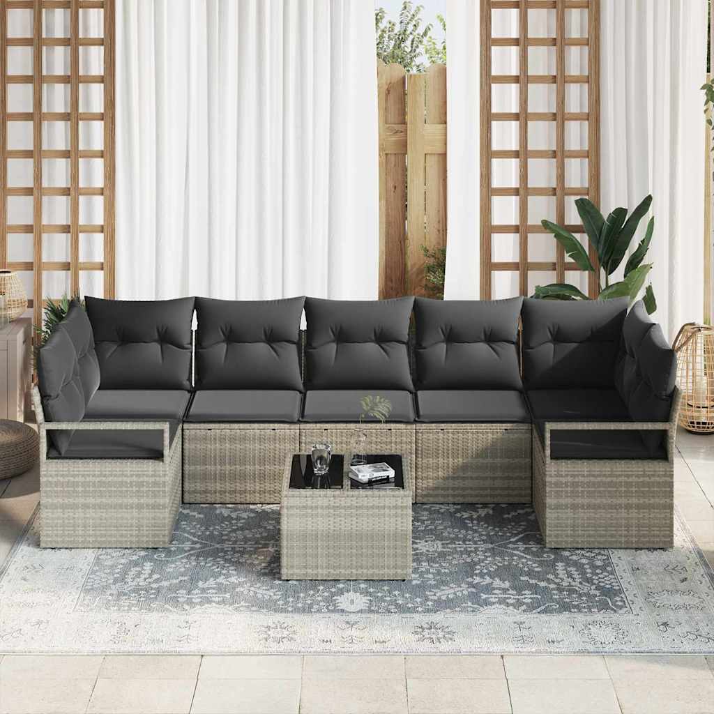 Sofa Sæt 8 stk. 7-Antal sæder Lysegrå og mørkegrå polyrattan