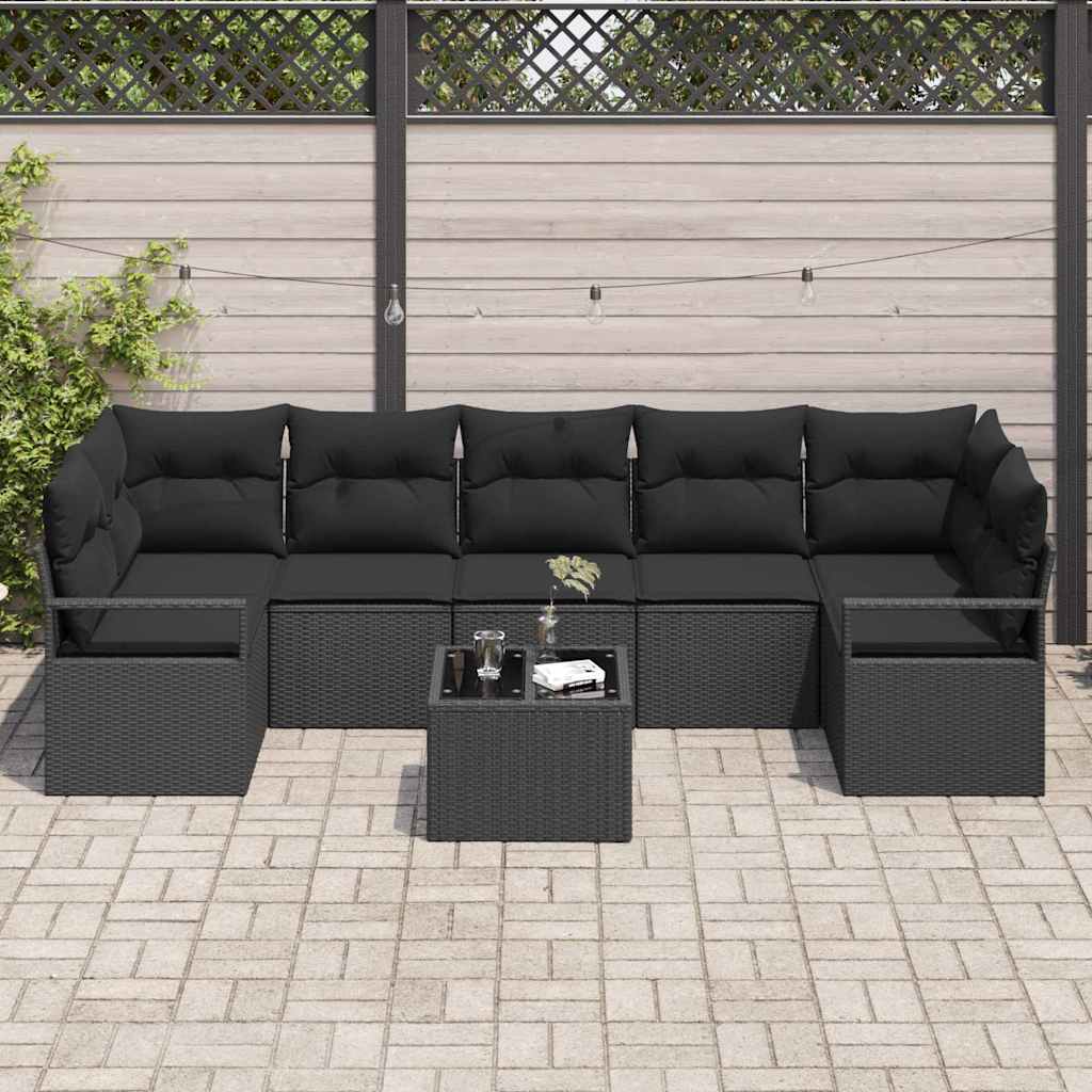 Sofa Sæt 8 stk. 7-Antal sæder Sort polyrattan
