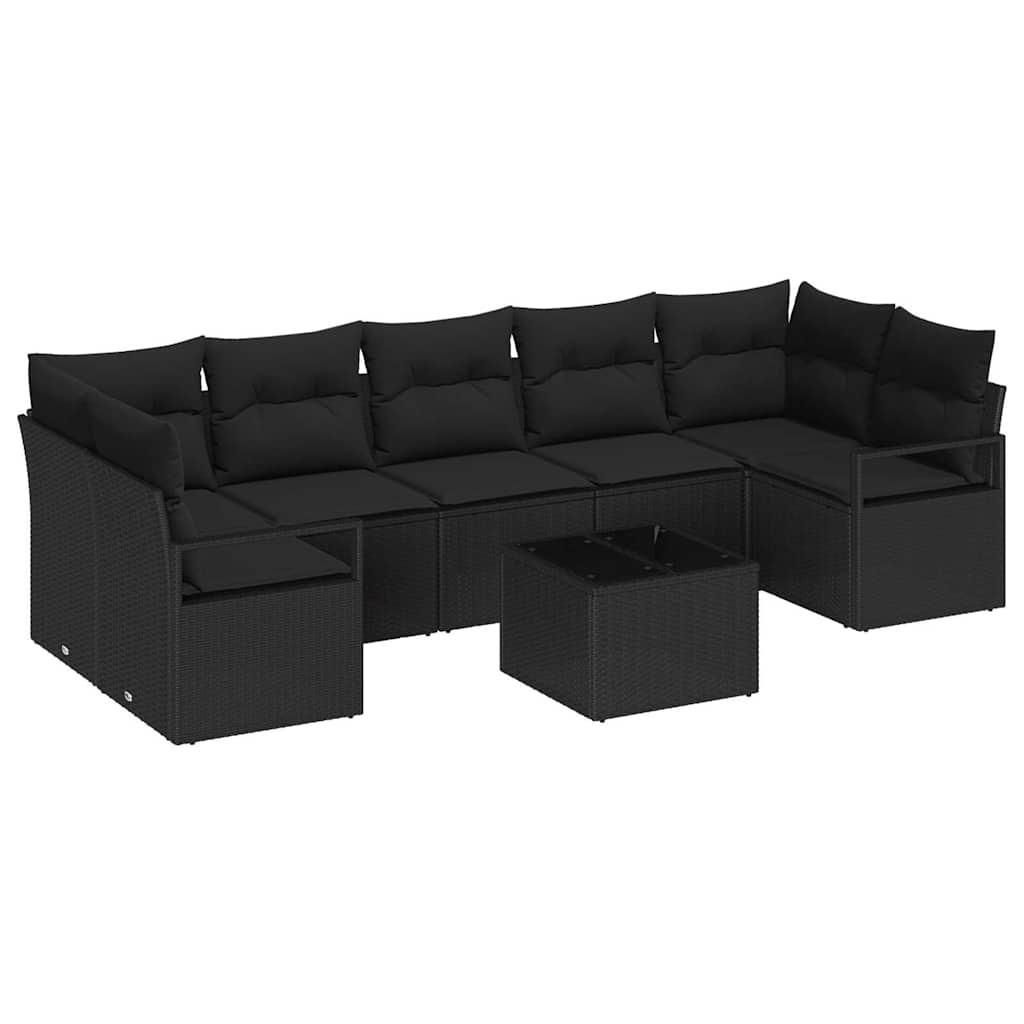 Sofa Sæt 8 stk. 7-Antal sæder Sort polyrattan