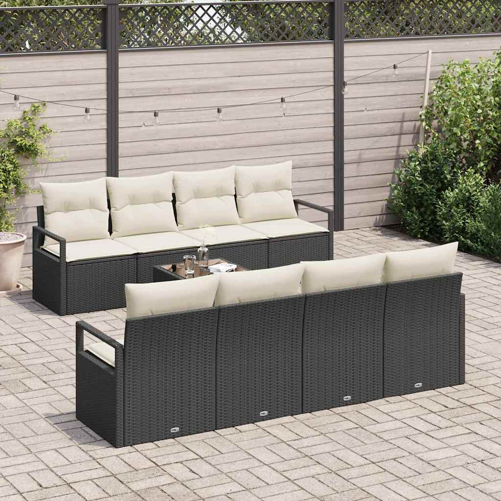Sofa Sæt 7 stk. 6-Antal sæder Sort og Cream polyrattan