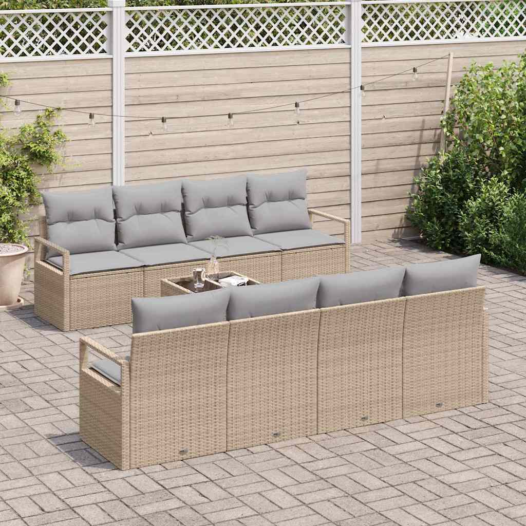 Sofa Sæt 7 stk. 6-Antal sæder Beige og grå polyrattan