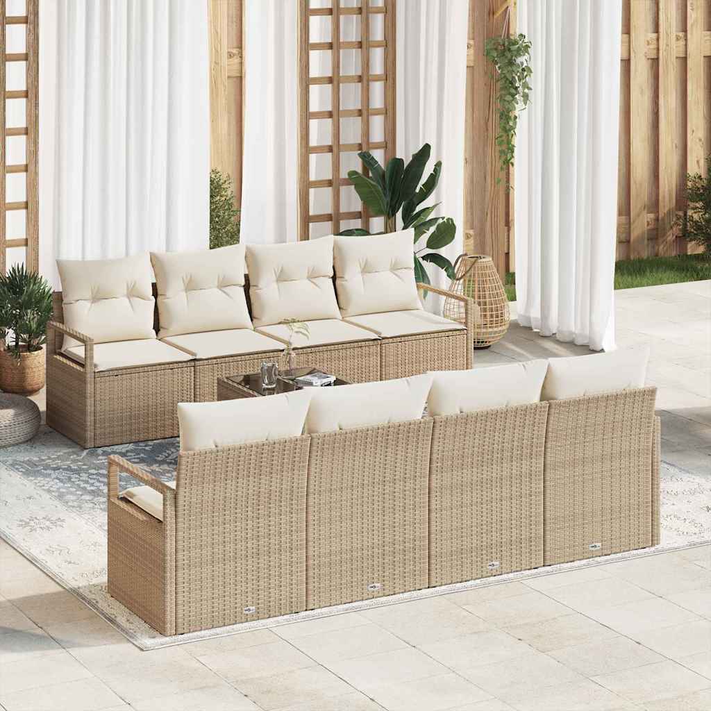 Sofa Sæt 7 stk. 6-Antal sæder Beige og creme polyrattan