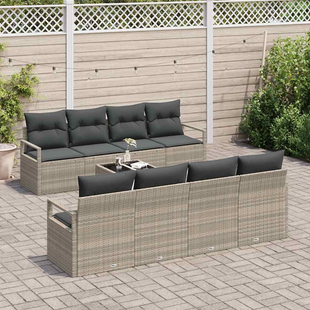 Sofa Sæt 7 stk. 6-Antal sæder Lysegrå polyrattan
