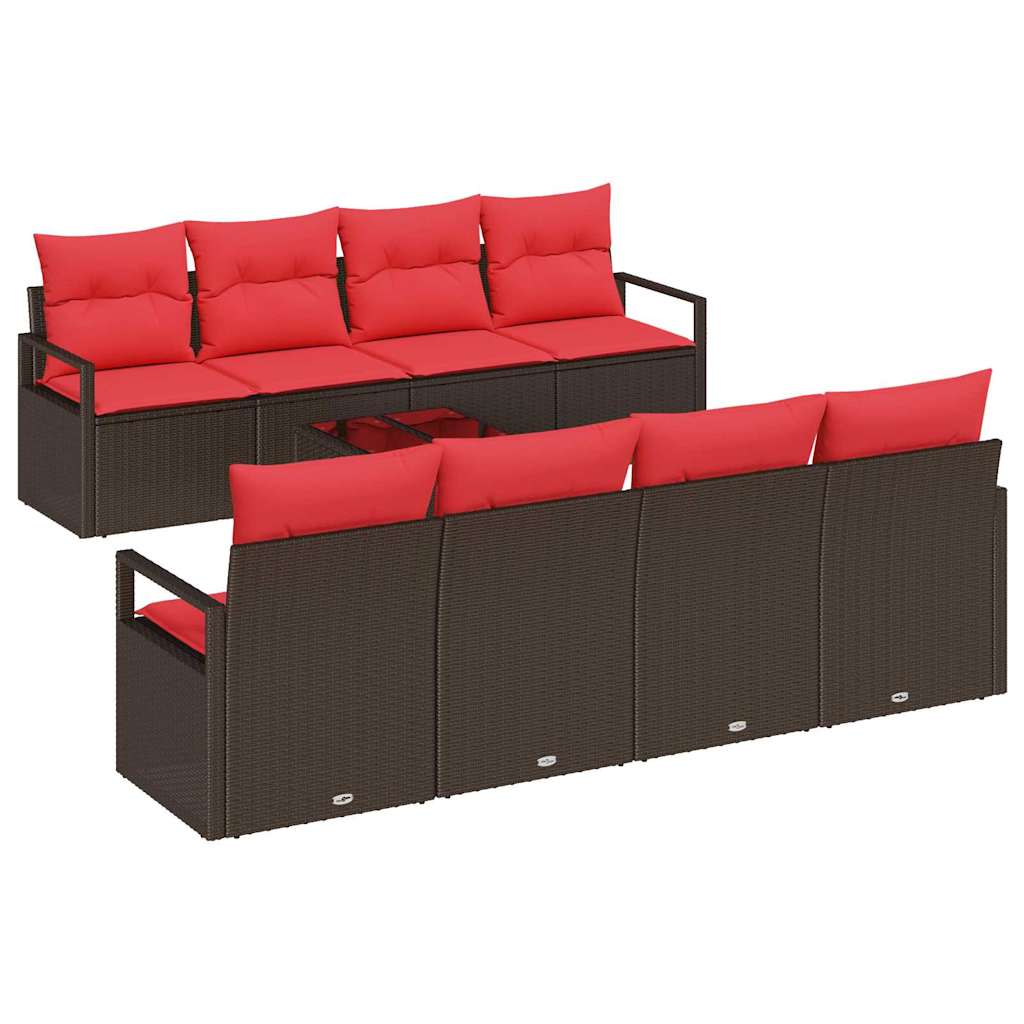 Sofa Sæt 7 stk. 6-Antal sæder Brun og Rød polyrattan