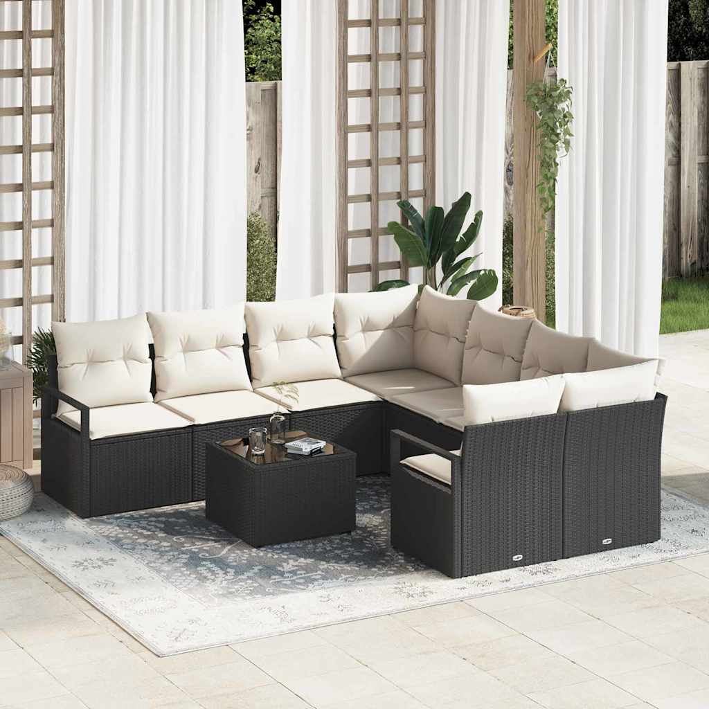 Sofa Sæt 9 stk. 8-Antal sæder Sort og Cream Polyrattan