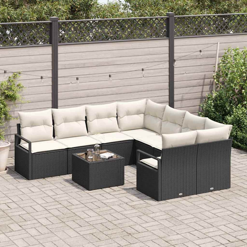 Sofa Sæt 9 stk. 8-Antal sæder Sort og Cream Polyrattan