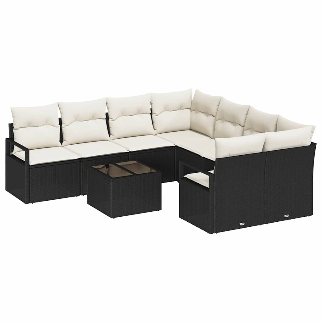 Sofa Sæt 9 stk. 8-Antal sæder Sort og Cream Polyrattan