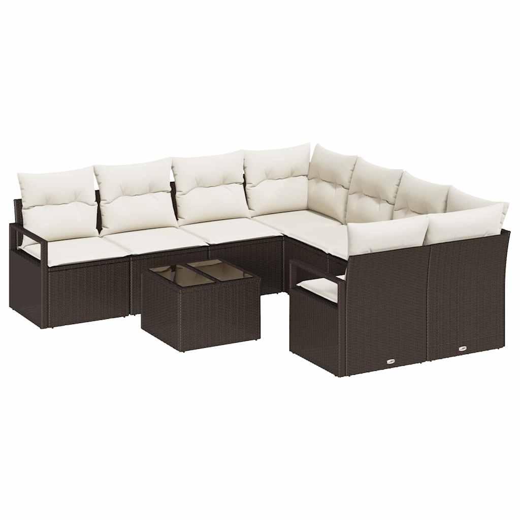 Sofa Sæt 9 stk. 8-Antal sæder Brun og cremefarvet Polyrattan