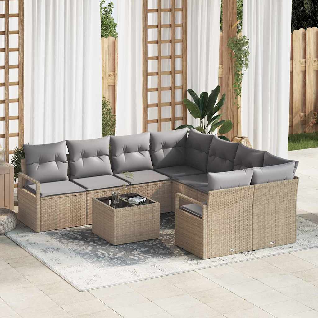 Sofa Sæt 9 stk. 8-Antal sæder Beige og grå Polyrattan
