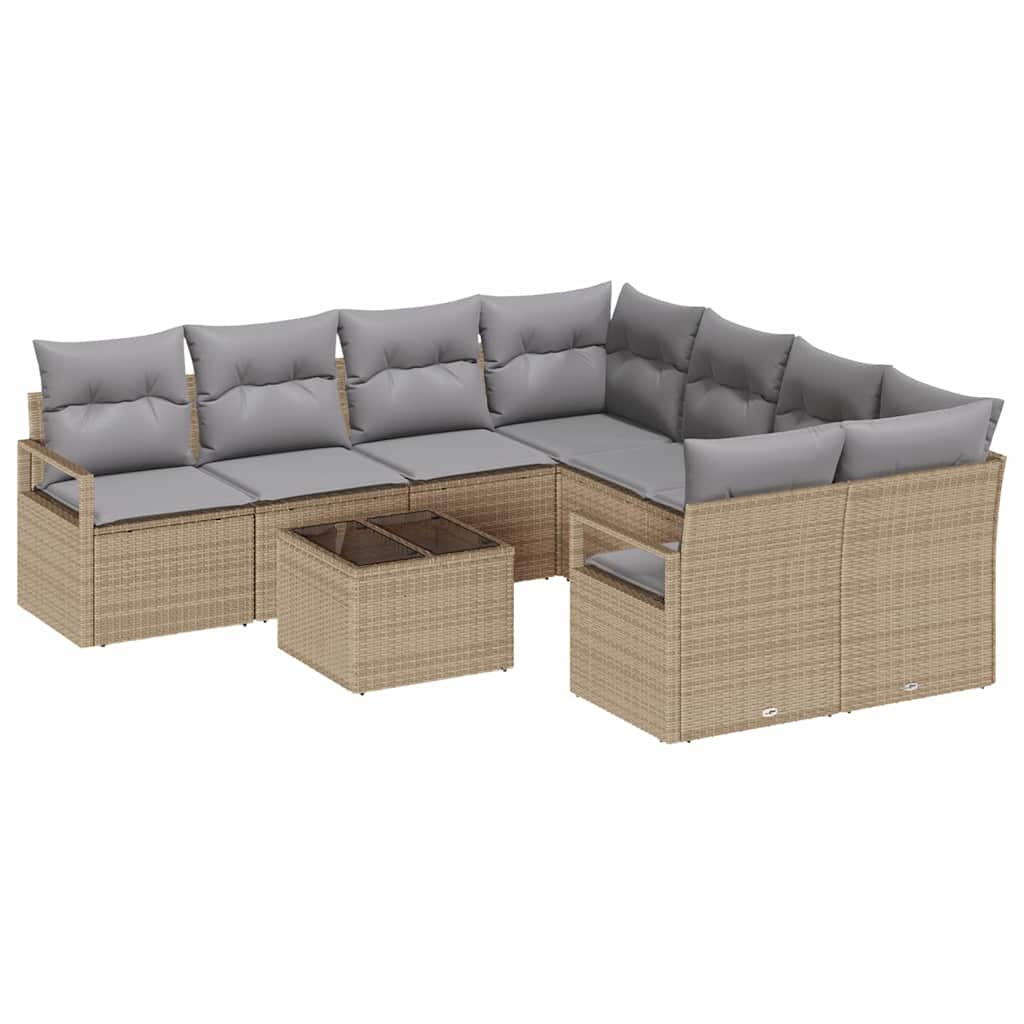 Sofa Sæt 9 stk. 8-Antal sæder Beige og grå Polyrattan