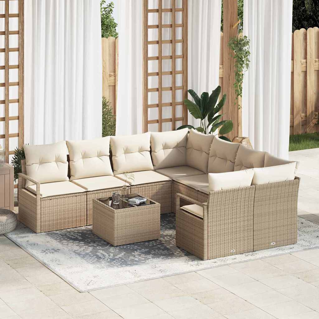 Sofa Sæt 9 stk. 8-Antal sæder Beige og creme Polyrattan