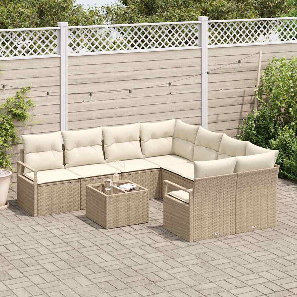 Sofa Sæt 9 stk. 8-Antal sæder Beige og creme Polyrattan