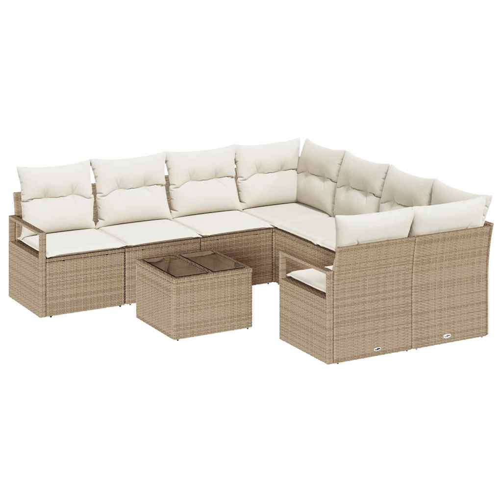 Sofa Sæt 9 stk. 8-Antal sæder Beige og creme Polyrattan