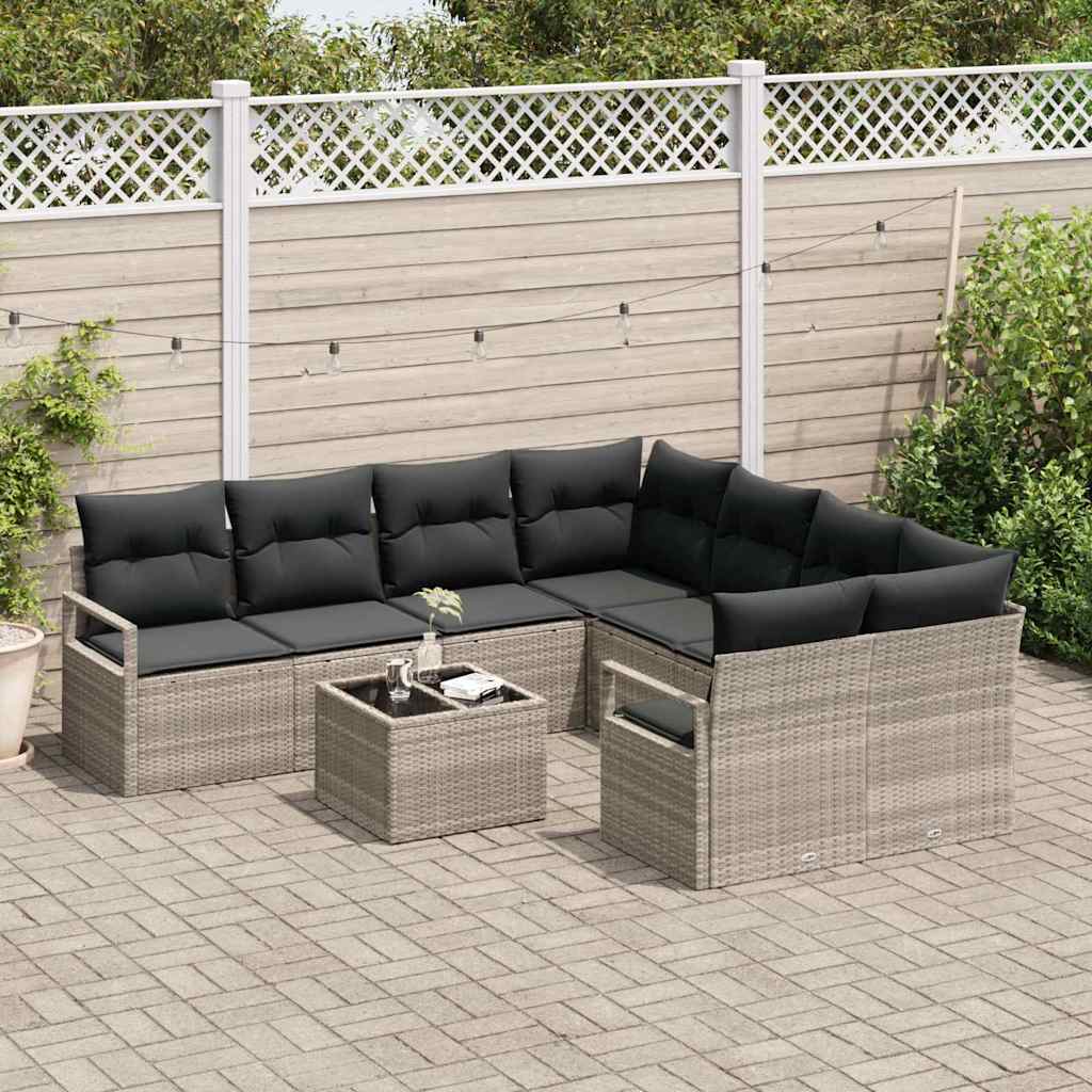 Sofa Sæt 9 stk. 8-Antal sæder Lys grå og sort Polyrattan