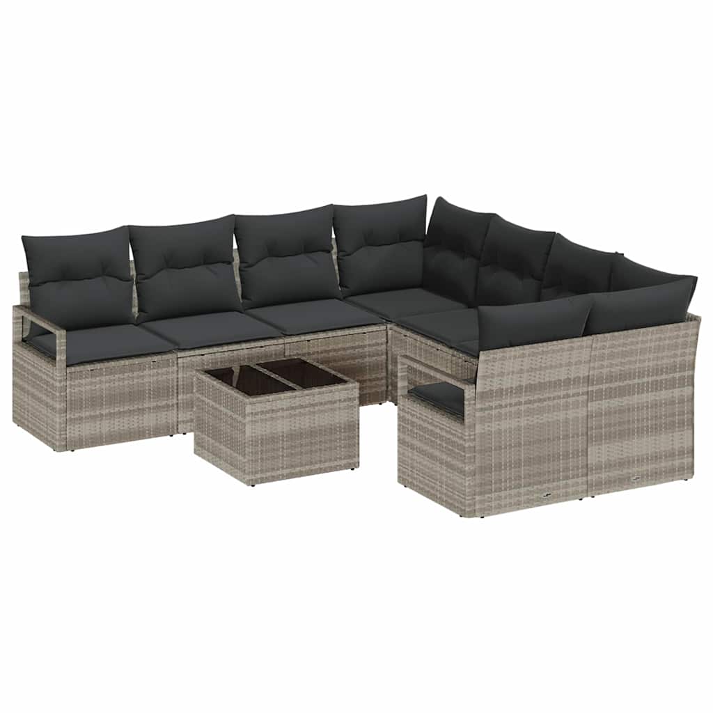 Sofa Sæt 9 stk. 8-Antal sæder Lys grå og sort Polyrattan