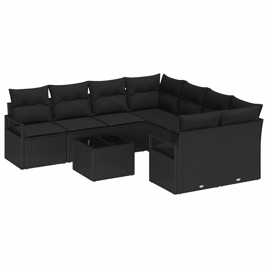 Sofa Sæt 9 stk. 8-Antal sæder Sort Polyrattan