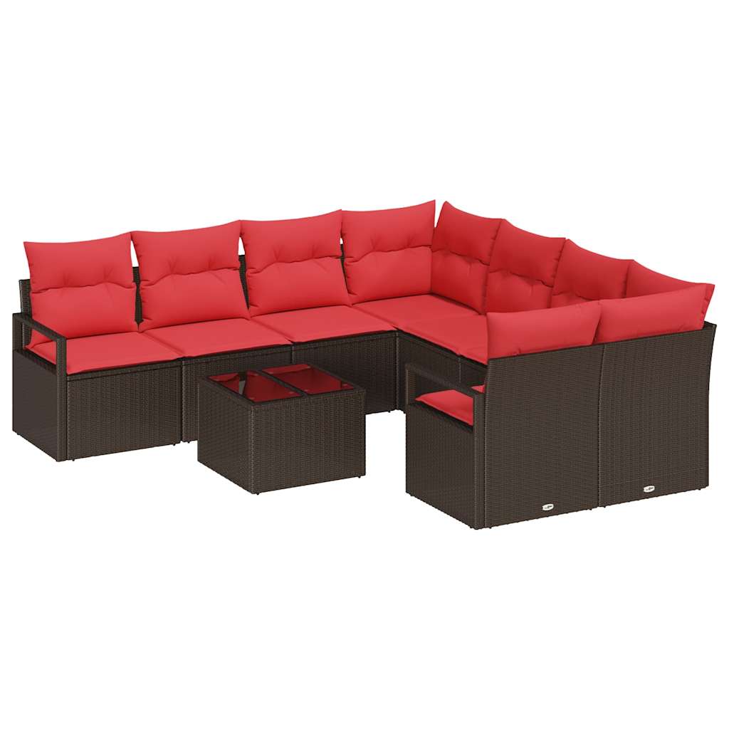 Sofa Sæt 9 stk. 8-Antal sæder Brun og Rød polyrattan