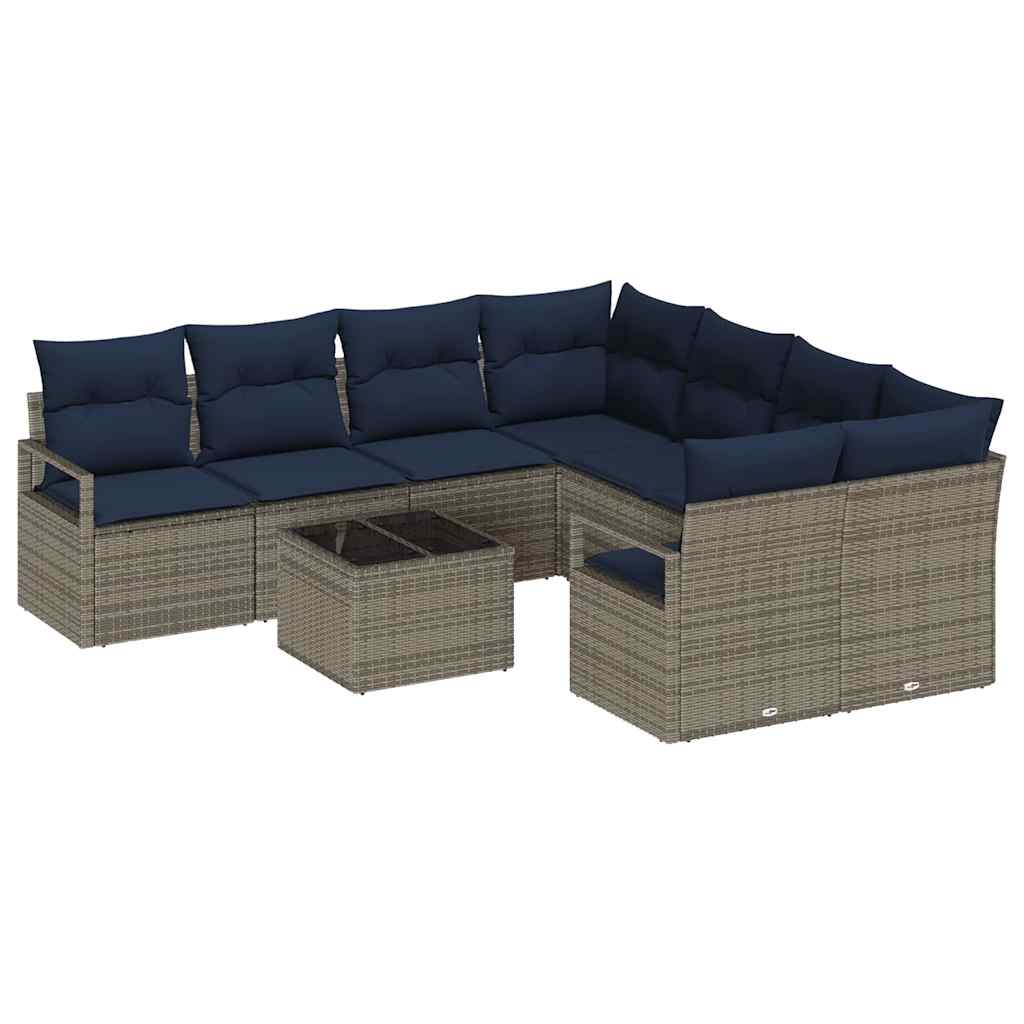 Sofa Sæt 9 stk. 8-Antal sæder Grå og Marineblå polyrattan