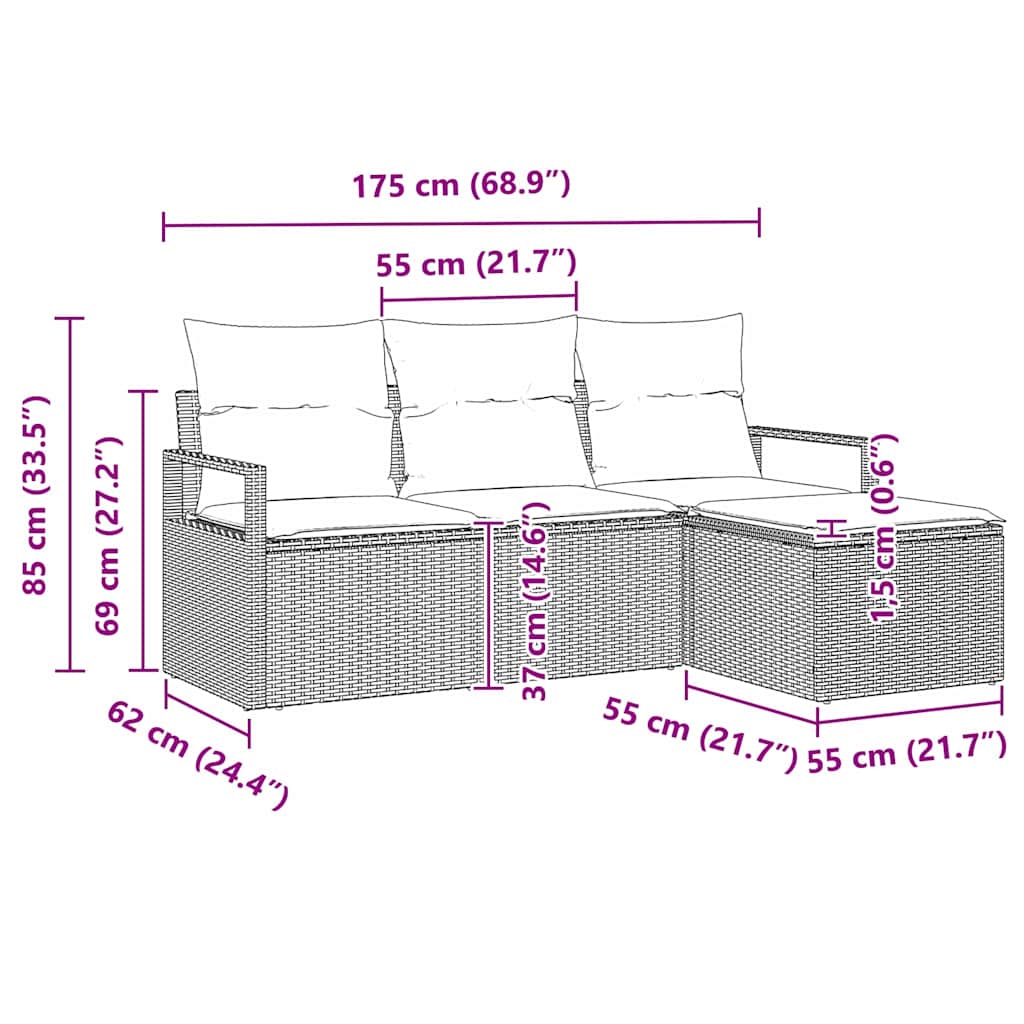 Sofa Sæt 4 stk. Beige polyrattan
