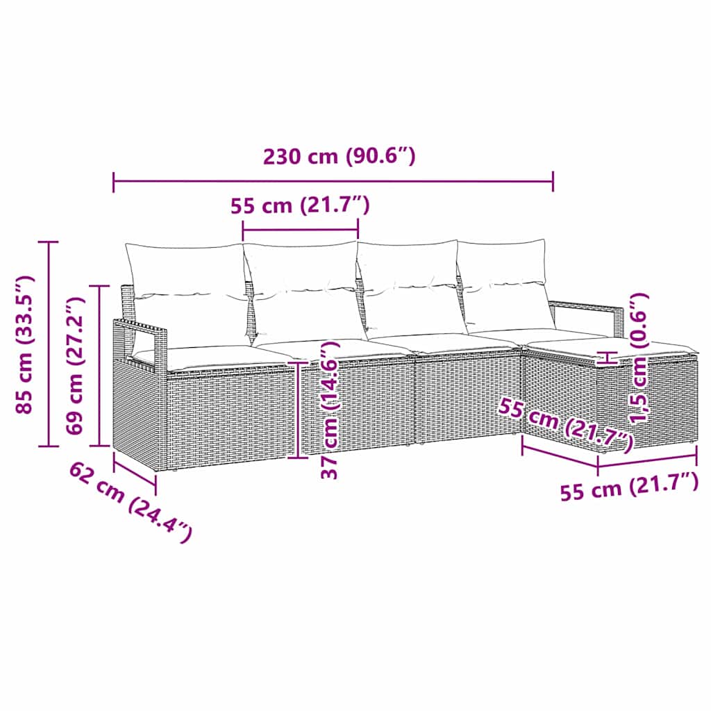 Sofa Sæt 5 stk. Beige polyrattan