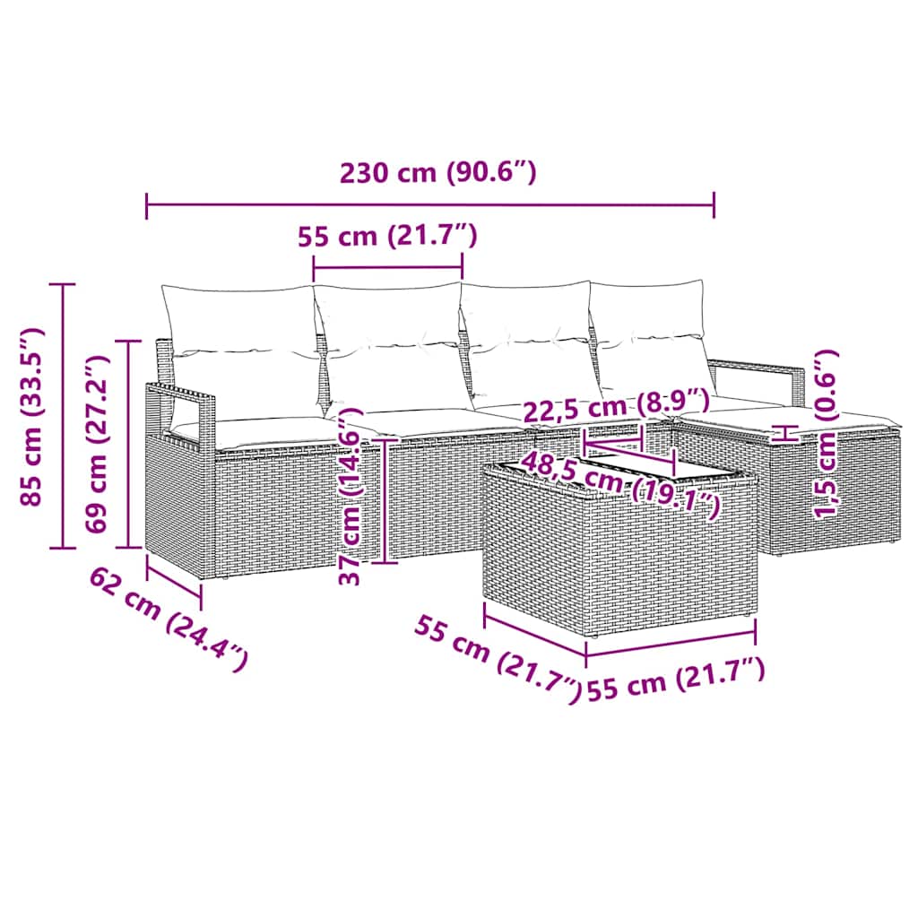 Sofa Sæt 6 stk. Beige polyrattan