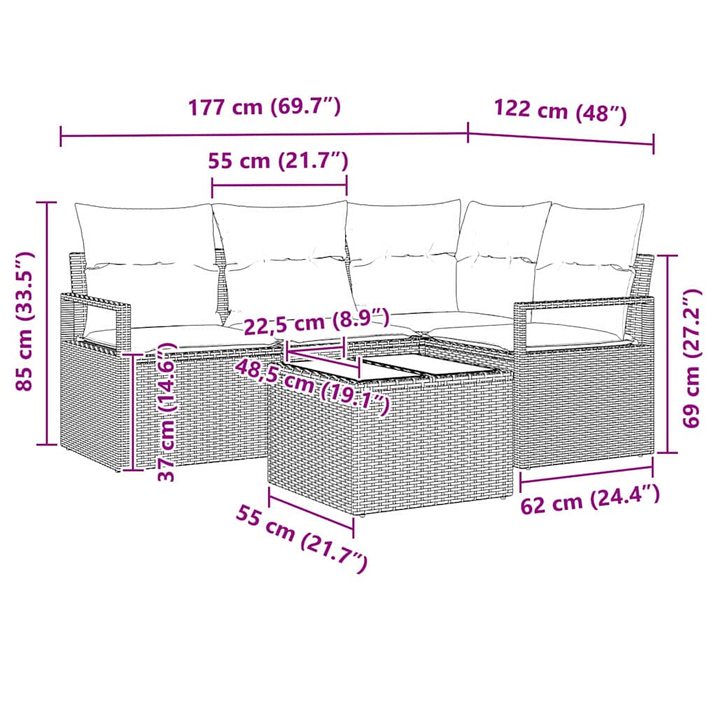 Sofa Sæt 5 stk. Beige polyrattan