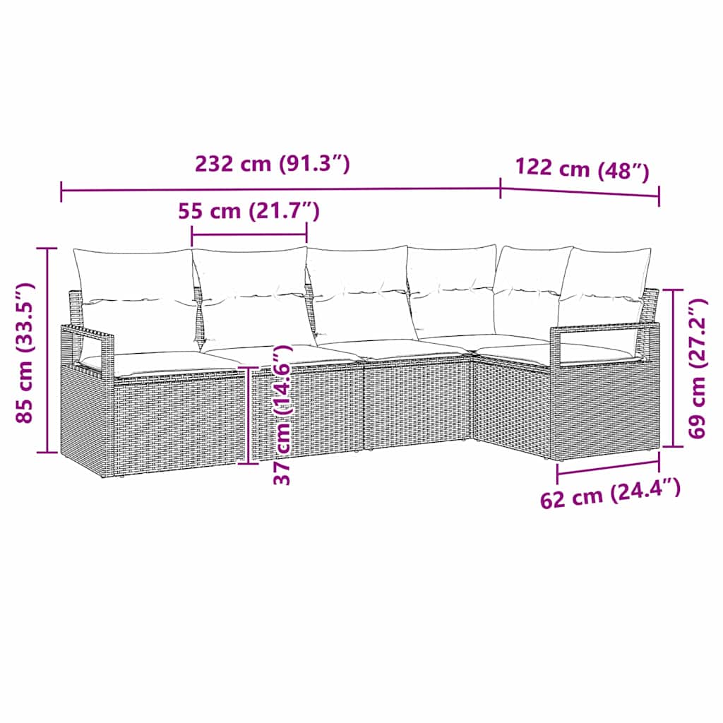 Sofa Sæt 5 stk. Beige polyrattan