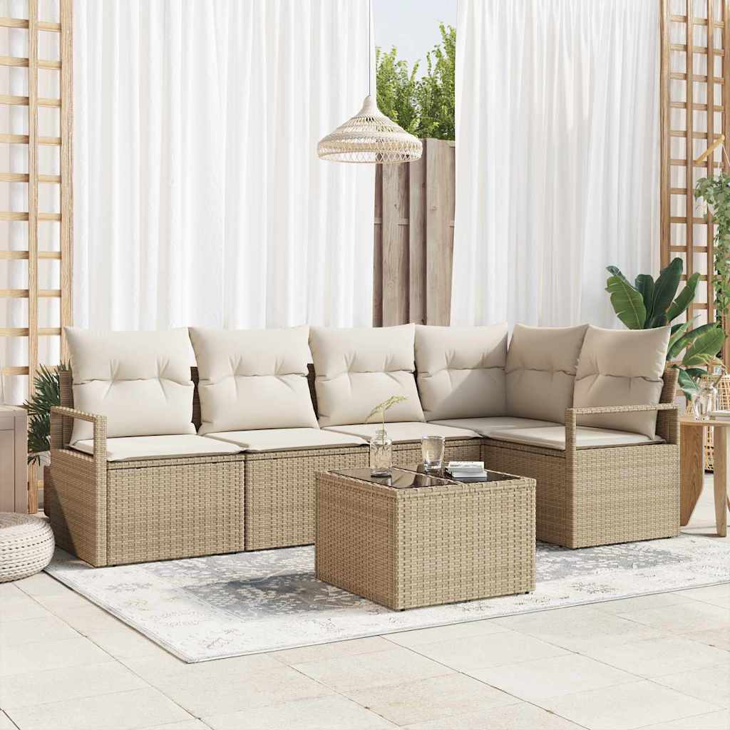 Sofa Sæt 6 stk. Beige polyrattan