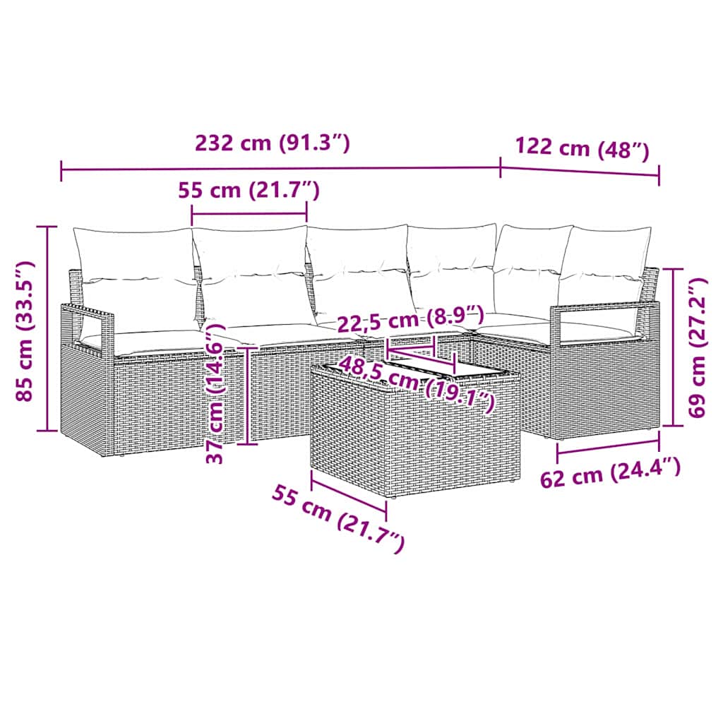 Sofa Sæt 6 stk. Beige polyrattan