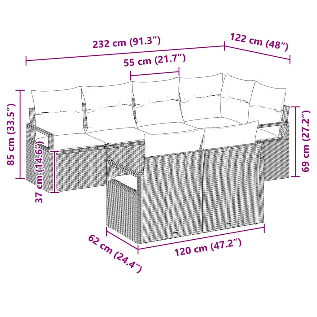 Sofa Sæt 7 stk. Beige polyrattan