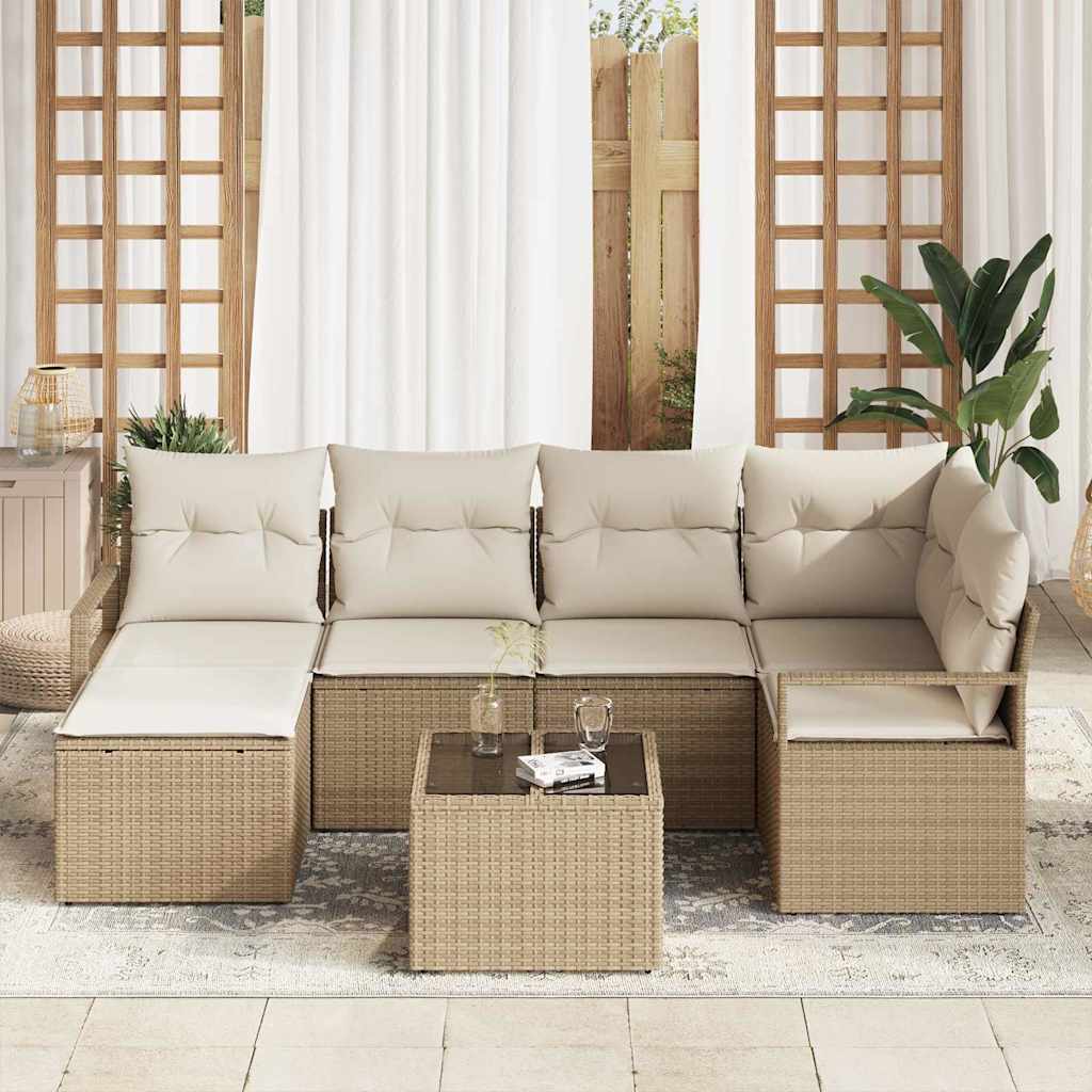 Sofa Sæt 7 stk. Beige polyrattan