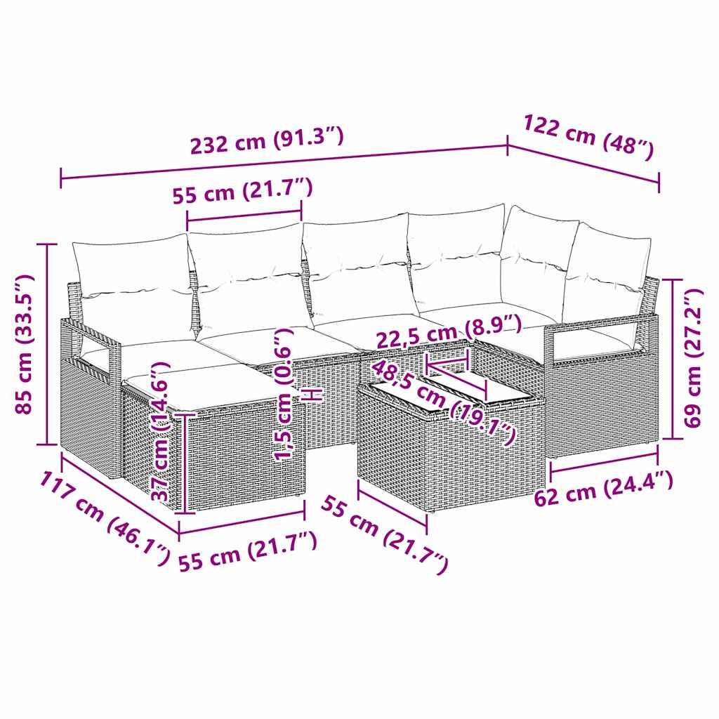 Sofa Sæt 7 stk. Beige polyrattan
