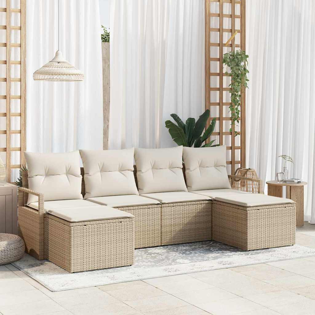 Sofa Sæt 6 stk. Beige polyrattan