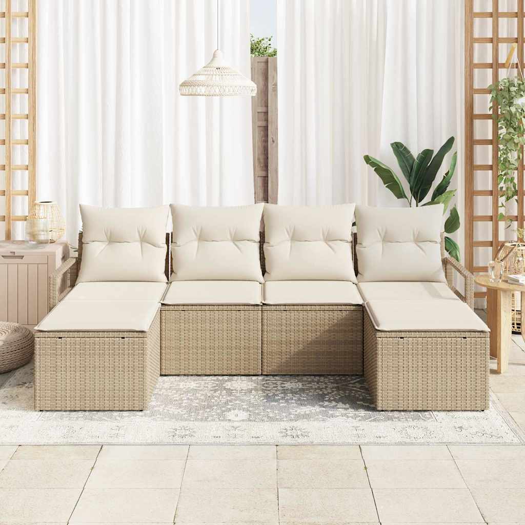 Sofa Sæt 6 stk. Beige polyrattan