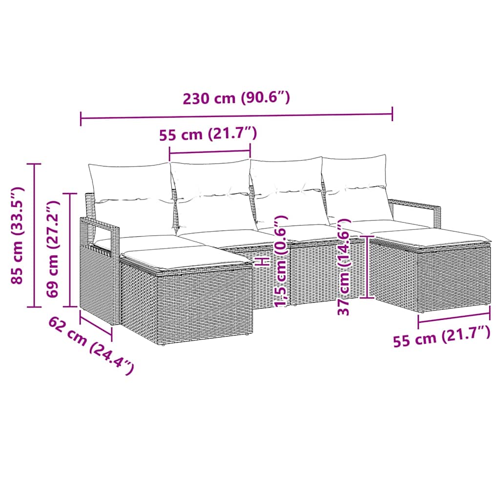 Sofa Sæt 6 stk. Beige polyrattan