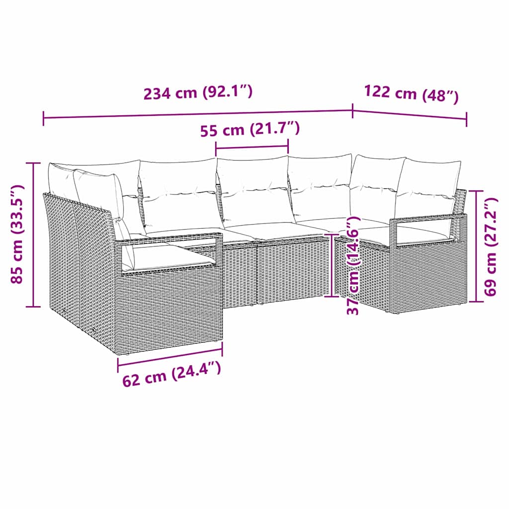Sofa Sæt 6 stk. Beige polyrattan