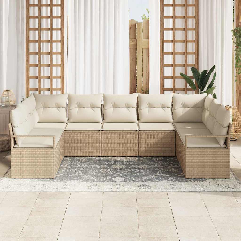 Sofa Sæt 9 stk. Beige polyrattan