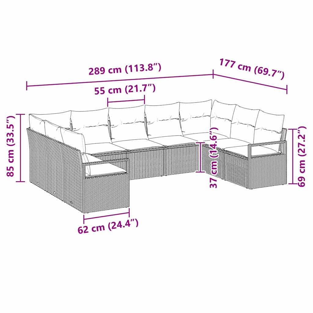 Sofa Sæt 9 stk. Beige polyrattan