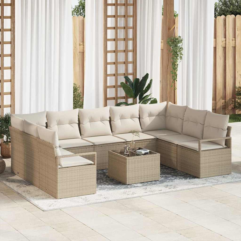 Sofa Sæt 10 stk. Beige polyrattan