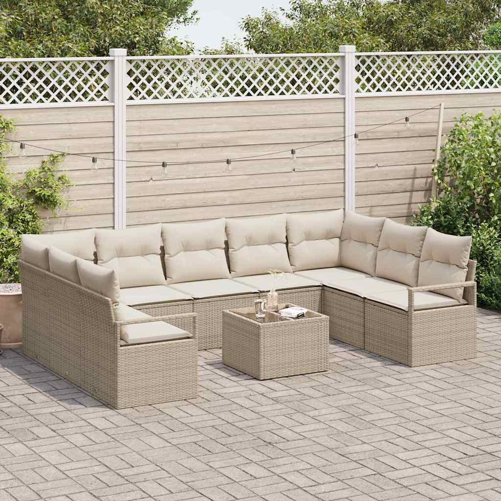 Sofa Sæt 10 stk. Beige polyrattan