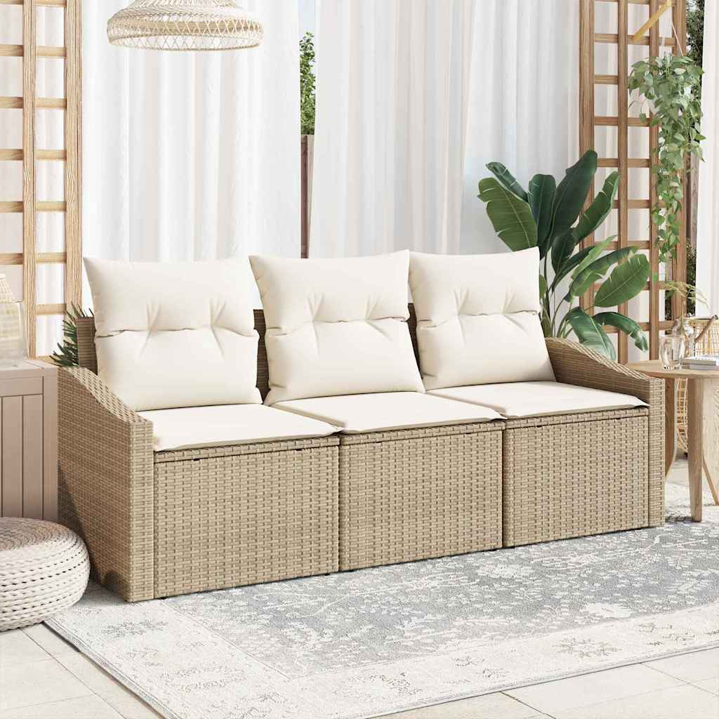 Sofa Sæt 3 stk. Beige polyrattan