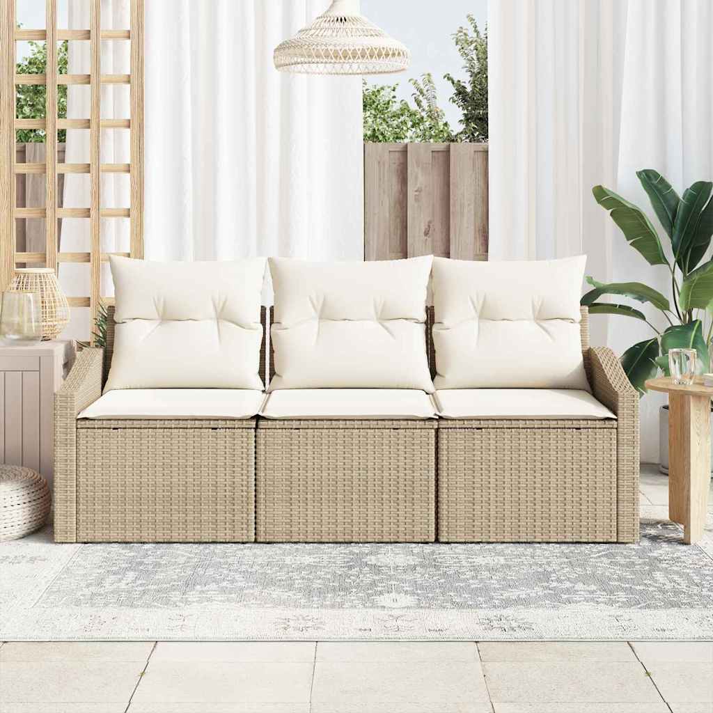 Sofa Sæt 3 stk. Beige polyrattan
