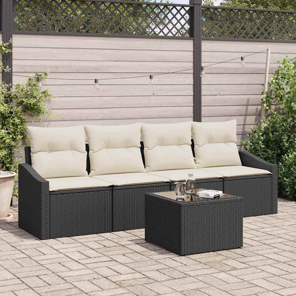 Sofa Sæt 5 stk. Sort og Cream polyrattan