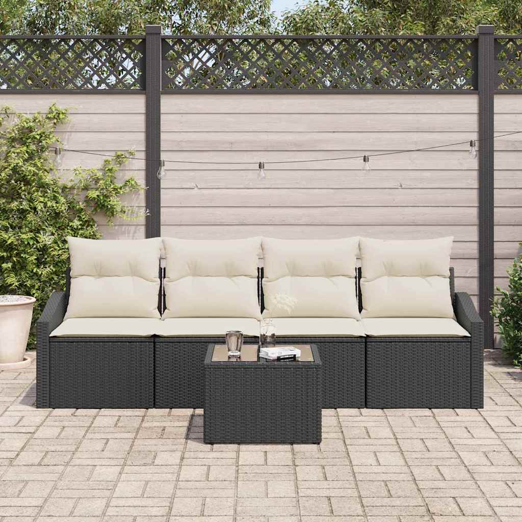 Sofa Sæt 5 stk. Sort og Cream polyrattan